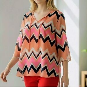 Ing Chevron Tunic - Pink, Orange, and Black Women Small